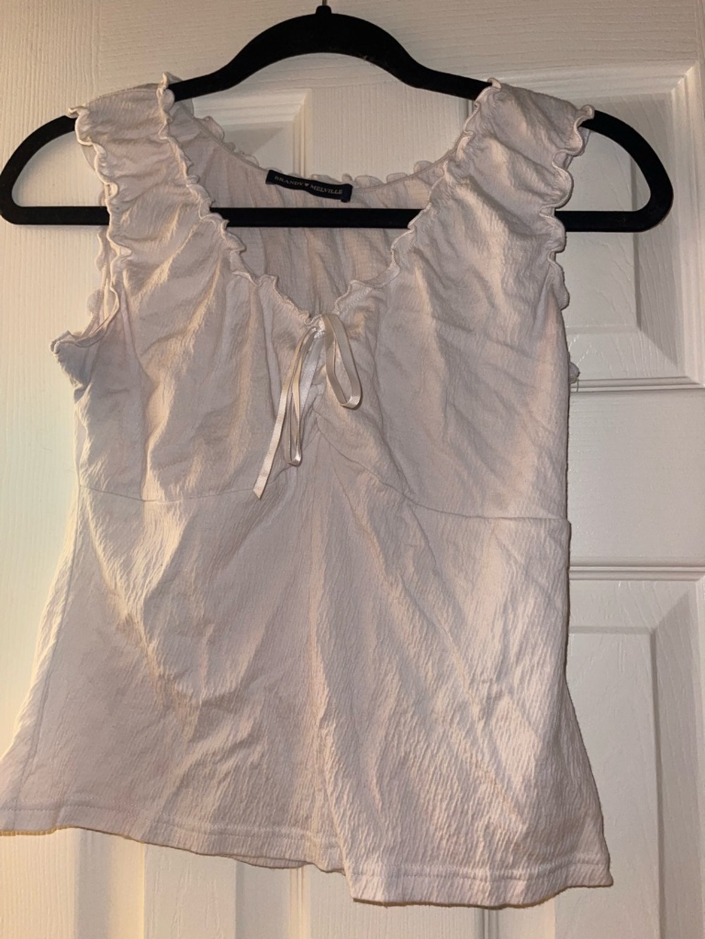 Brandy Melville White Ruffle V-Neck Tank Top